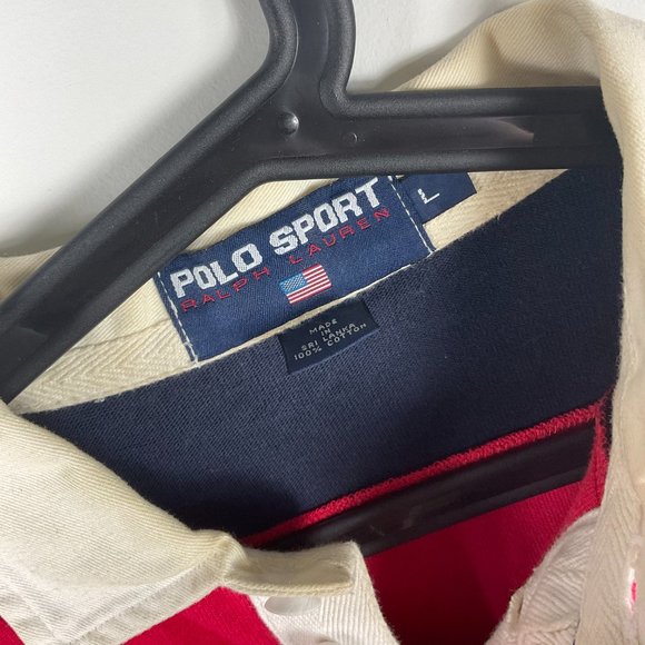 Vintage Polo Sport Rugby Red Navy Blue Size Large - Picture 2 of 3